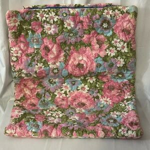 Standard Quilted Floral Pillow Sham Pink Cabbage Roses Violets - Vintage